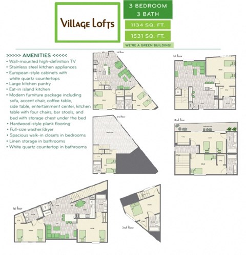 3 bedroom, 3 bathroom townhouse floor plan options